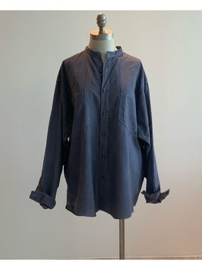 Classic Linen Blend Button-Up Grey Tunic sz Lg